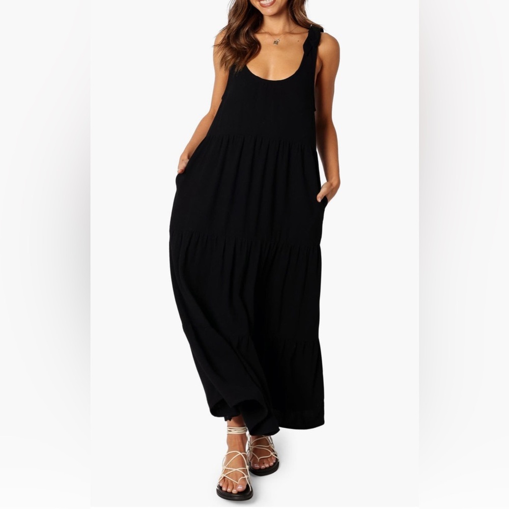 Linen Midi Dress Large Black